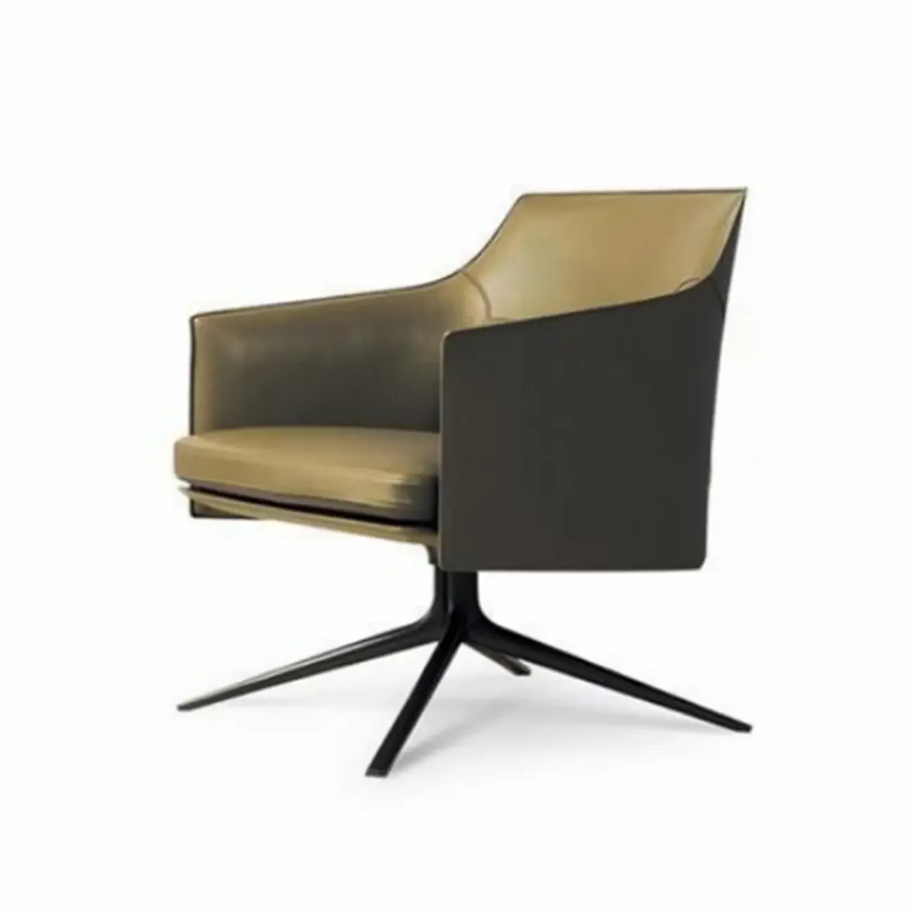 Modern Leather Flared Arm Armchair - Light Brown