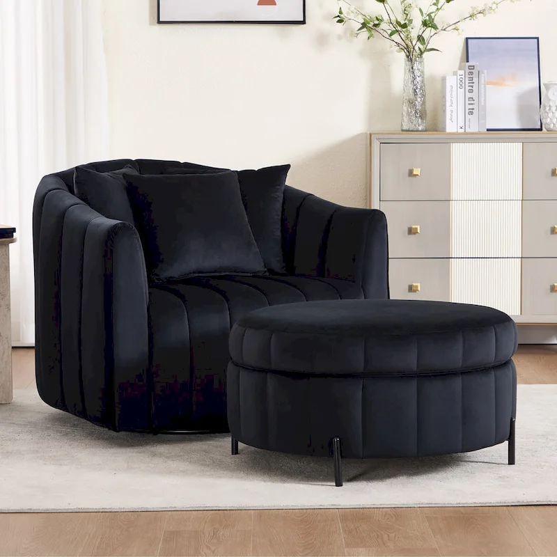 40.4W Modern Swivel Accent Chair,Swivel Single Sofa Chair with Ottoman