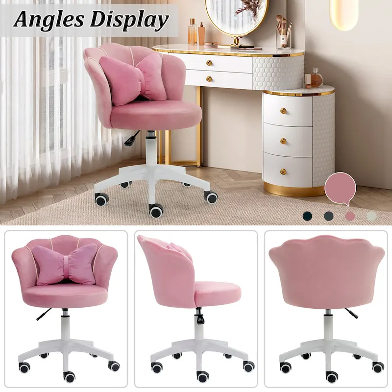 XINMICS Modern Velvet Task Chair 360 Swivel Adjustable Height Office Chair