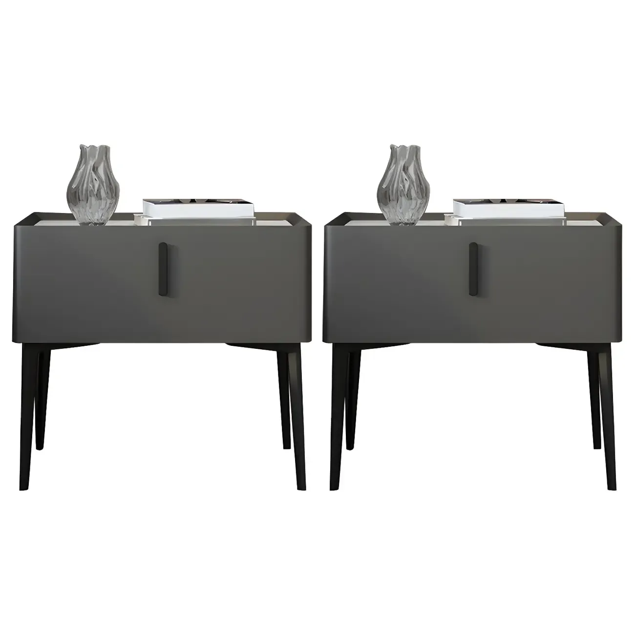 Trendy Narrow Cubic Wooden Nightstand with Legs