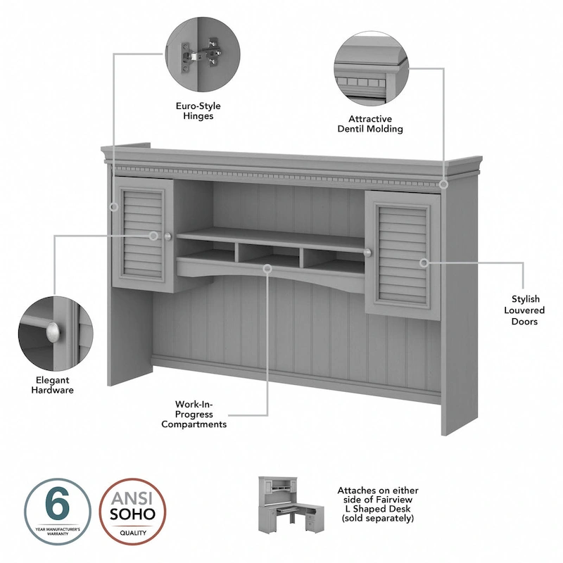 Fairview 60W Desk with Hutch, Cabinet and Bookcase by Bush Furniture