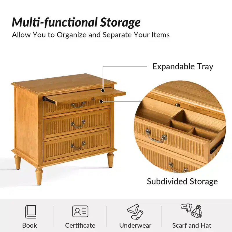 Herlinda 3-Drawer end table with Built-In Outlet Set of 2|ARTFUL LIVING DESIGNS