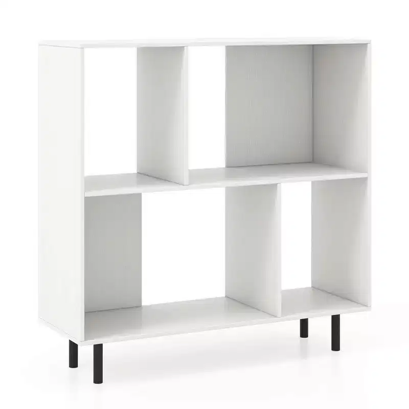 Black/Natural/White Mid-Century Modern 4-Cube Open Bookshelf, Single