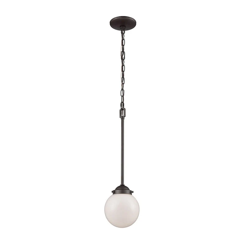 Elk Home Beckett Oil Rubbed Bronze With White Glass 1 Light Pendant