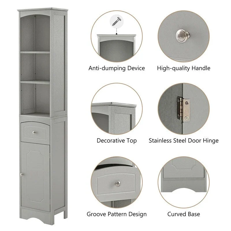 72 Bathroom Tall Cabinet with Drawer and 5 Adjustable Shelves