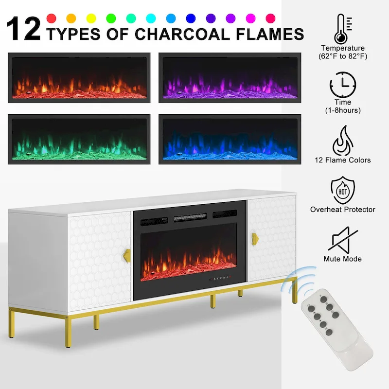 70 Wood Fireplace TV Stand with 36 Electric Fireplace