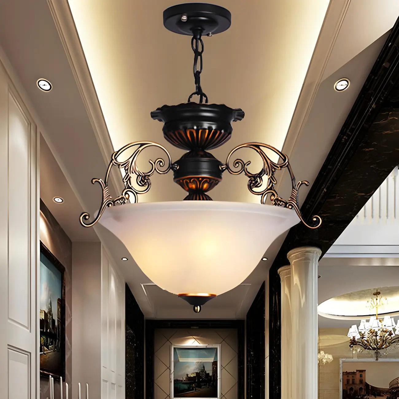 Gold Glass Classic Design Ceiling Chandelier Light