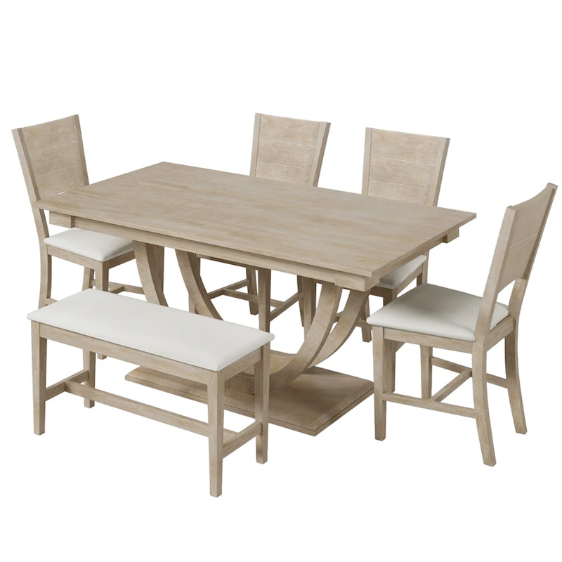 6-Piece Wooden Dining Table Set with Rectangular Table & 4 Chairs