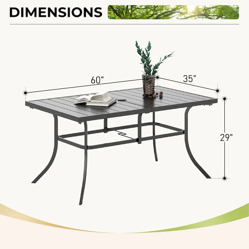 MAISON ARTS 7 Pieces Patio Dining Set, 6 x Swivel Dining Chairs with Cushion and 1 Metal Table with 2.6  Umbrella Hole