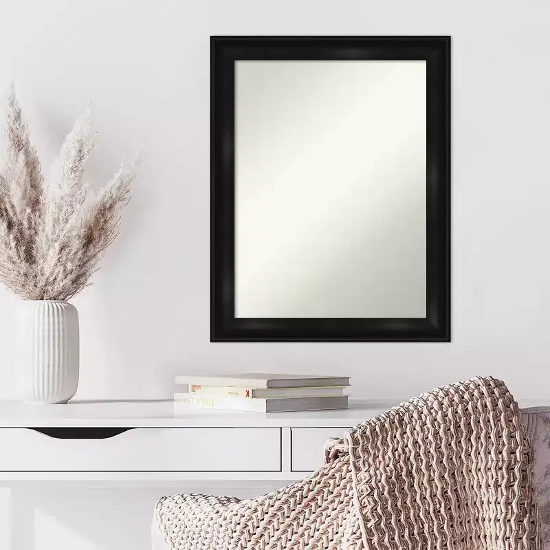 22x28 Inch Rectangular Wall Mirror, Black Narrow Frame, Satin Finish, Hang Vertical or Horizontal