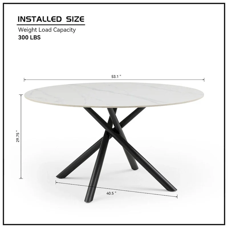 Modern Glam Marble Round Dining Table with Metal Cross Legs