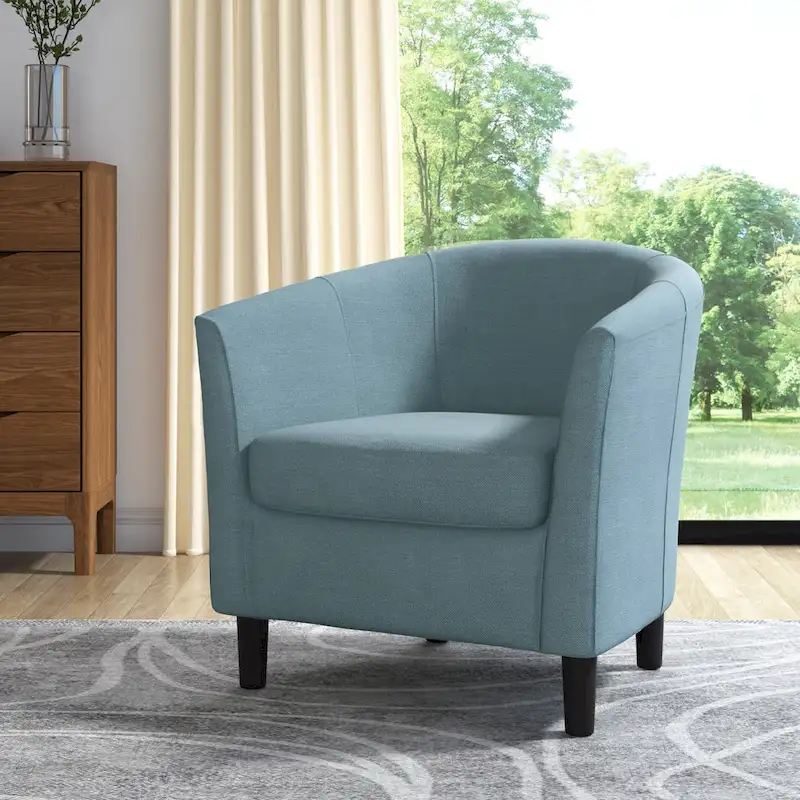Upholstered Modern Barrel Accent Chair with Wood Legs