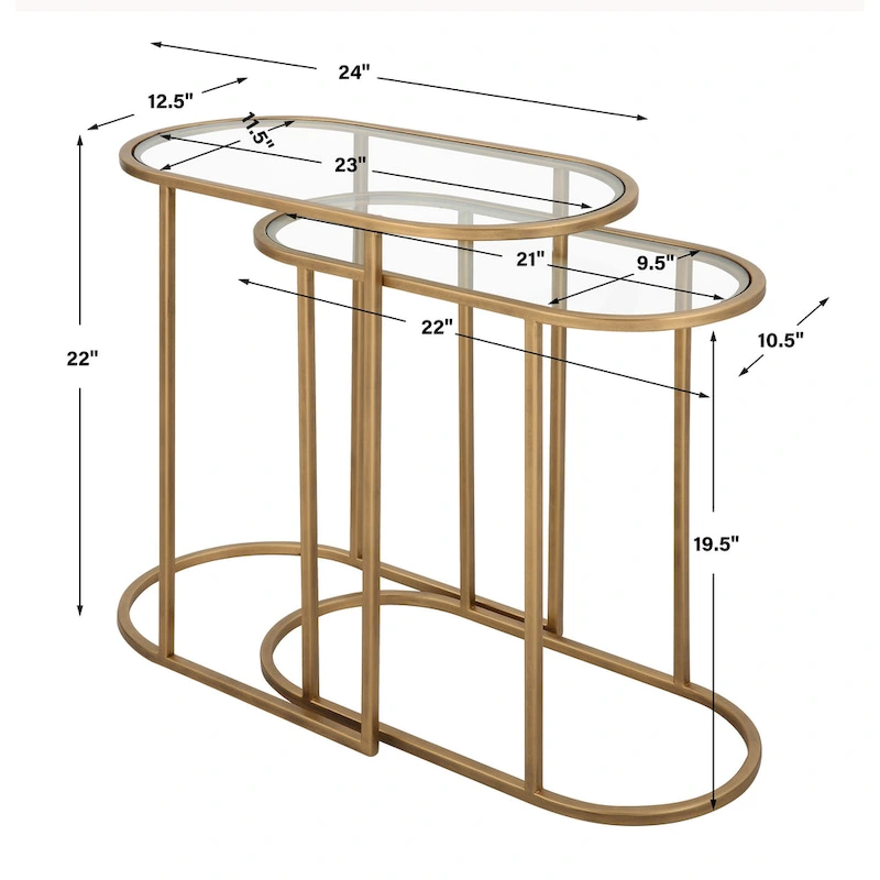 Antique Brushed Brass Nesting Tables, Set of 2 - 24W x 22H x 12.5D