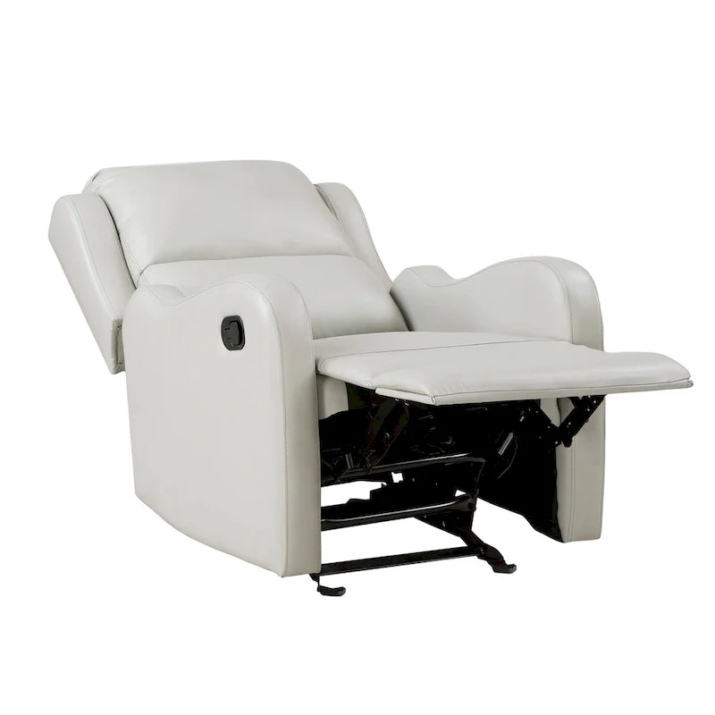 Kim 39 Inch Glider Manual Recliner Chair, Off White Faux Leather