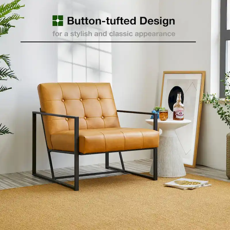 Glitzhome 29.50W Mid-Century PU Leather Tufted Accent Chair - 29.5W x 30.5H x 29.25D