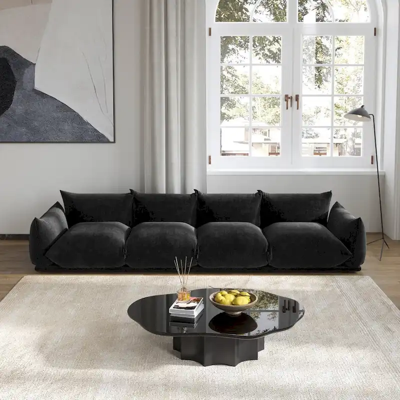 Mid-Century Modern Large 4 Seater Couch, Chenille Sectional Sofa 4 Seats Modular Couches with Thick Cushion