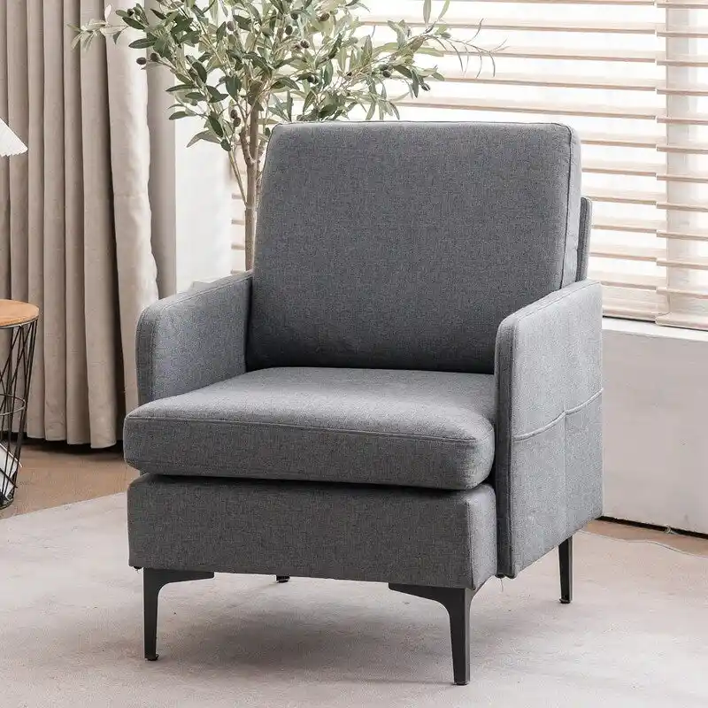 Upholstered Linen Accent Armchair