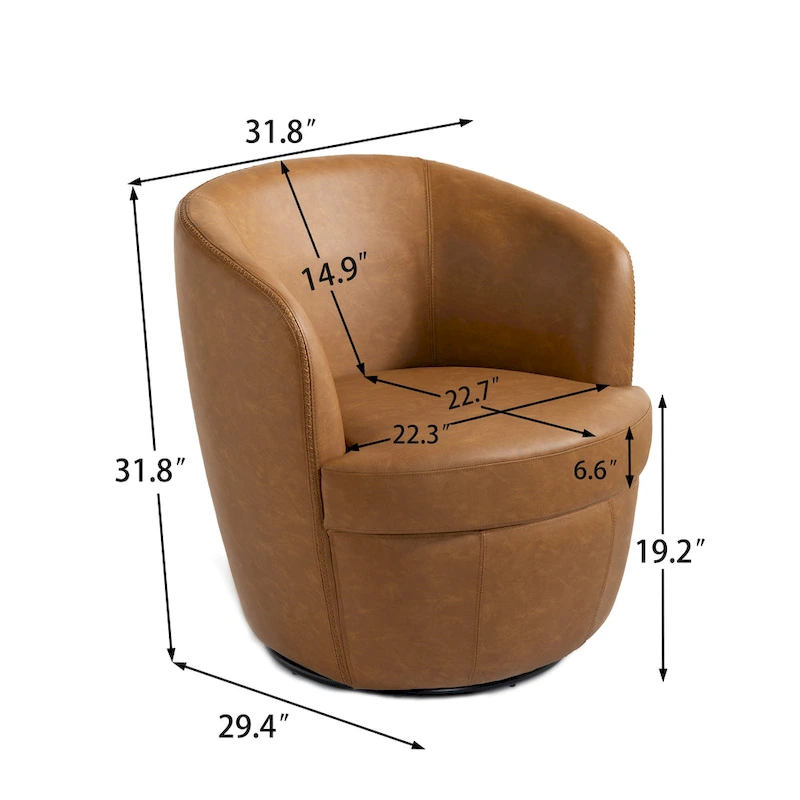 Modern Swivel Leather Accent Chair Upholstered Barrel Chair