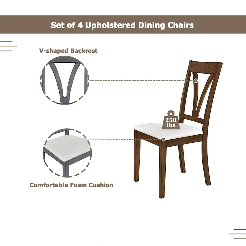 Mid-Century Wood 5-Piece Dining Table Set