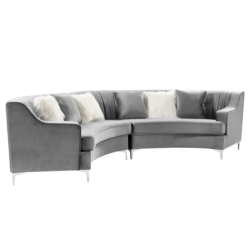 Tufted Velvet Sofa Curved Couch with Pillows
