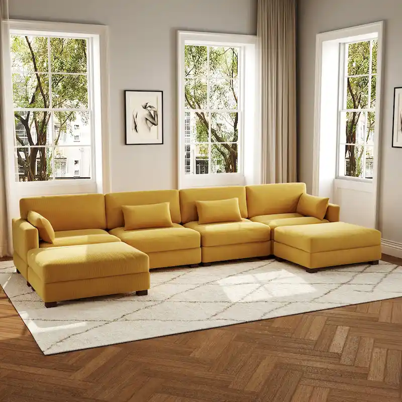 6-Piece U Shaped Couch Modular Sectional Sofa with Ottoman