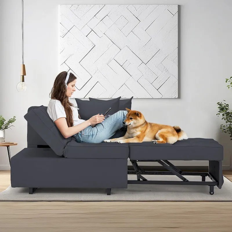 EROMMY Sleeper Sofa Chair Bed , Adjustable Backrest Pull Out Sofa Bed with Faux Linen Sofa Fabric