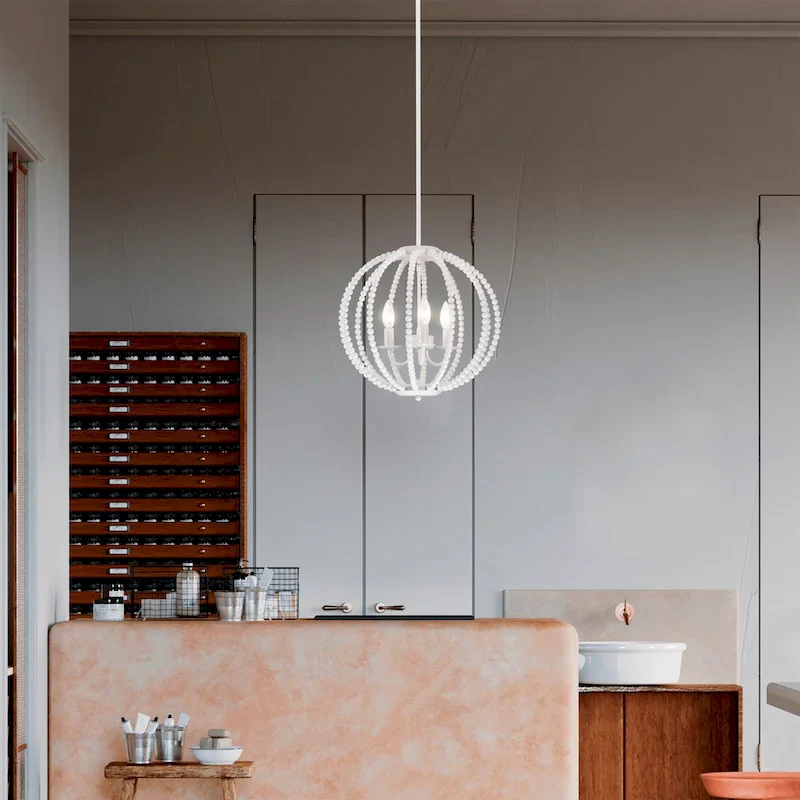 Arni 16 Inch Pure White Beads Bohemian Pendant 3-Light