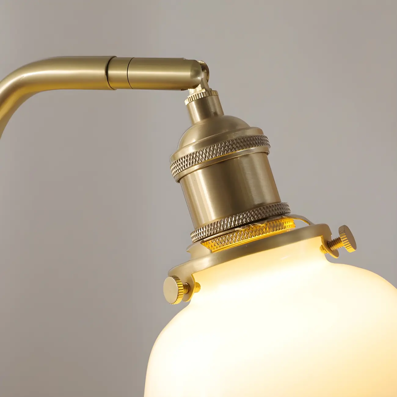 Retro Brown Gold Glass Wood Base Arched Table Lamp