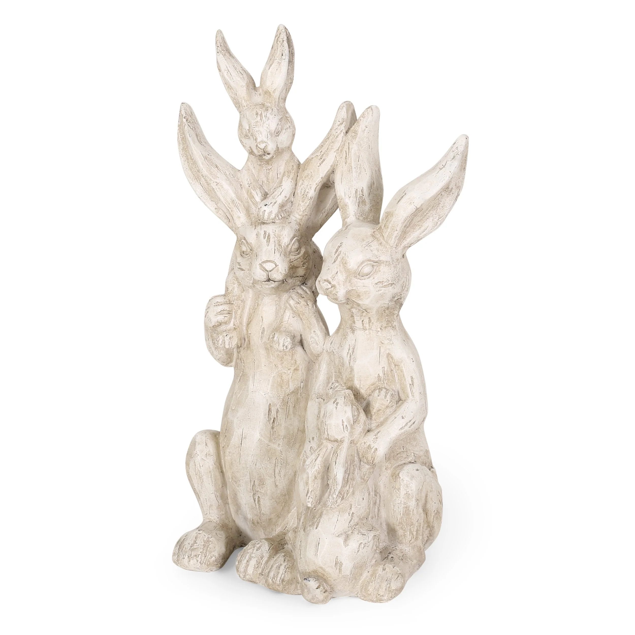 Outdoor Rabbit Family Garden Statue, White - NH399413