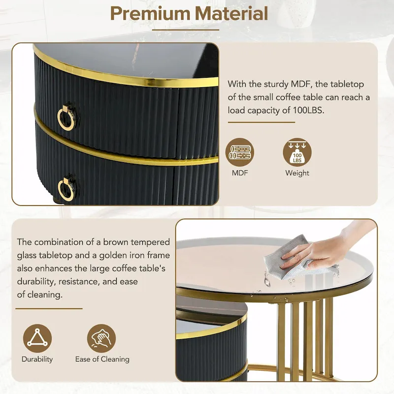 Nesting Coffee Table Set with 2 Drawers