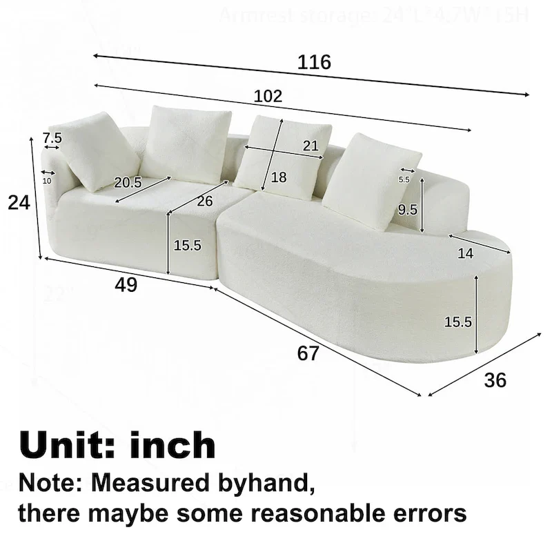 Modern Curved Sectional Sofa with Pearl Upholstery, High-Density Foam, 5-Seater for Living Room