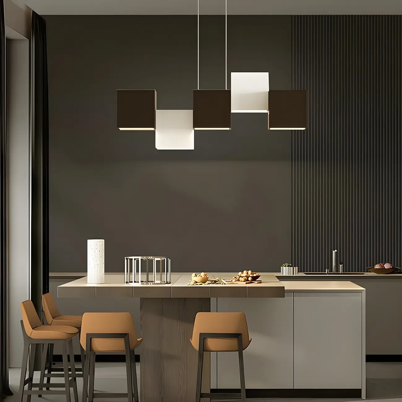 Modern Black Cube LED Island Light Dimmable for Kitchen