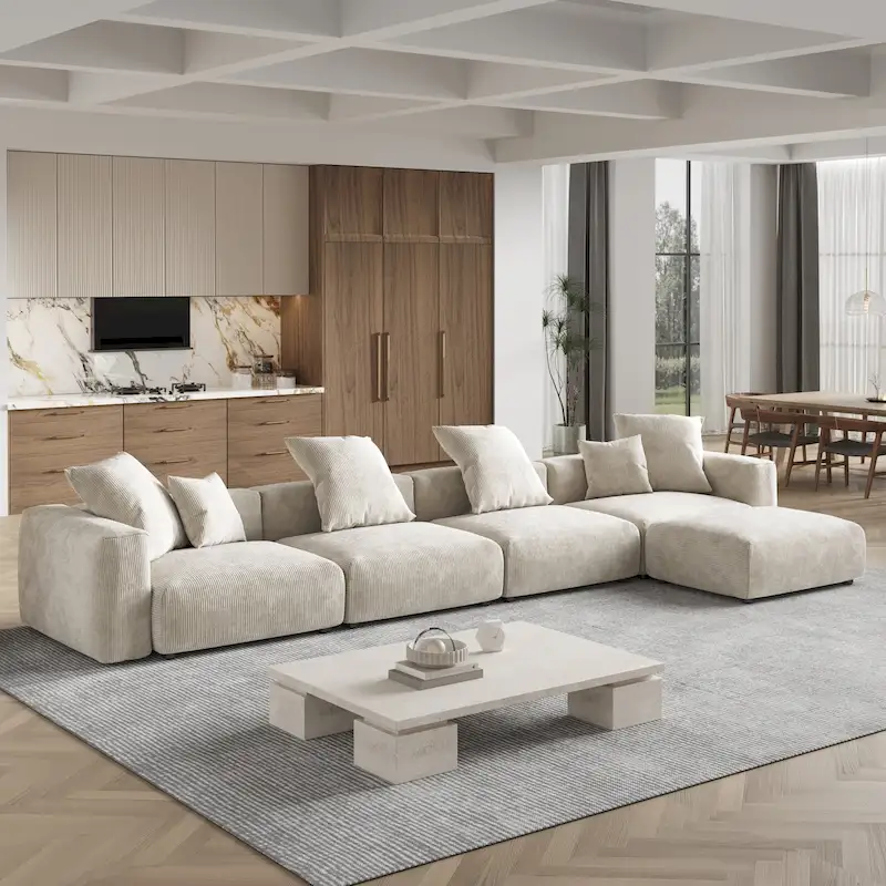 180 Leathaire Upholstered Sofa Modular Sectional Sofa with Ottoman