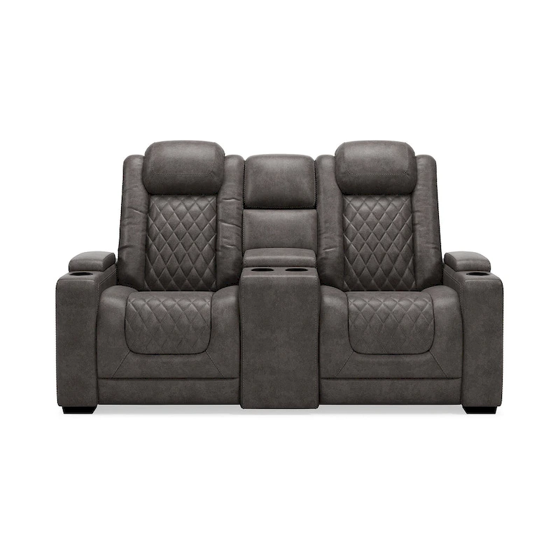 Signature Design by Ashley HyllMont Gray Power Reclining Loveseat with Console - 71.75  W x 39  D x 44  H