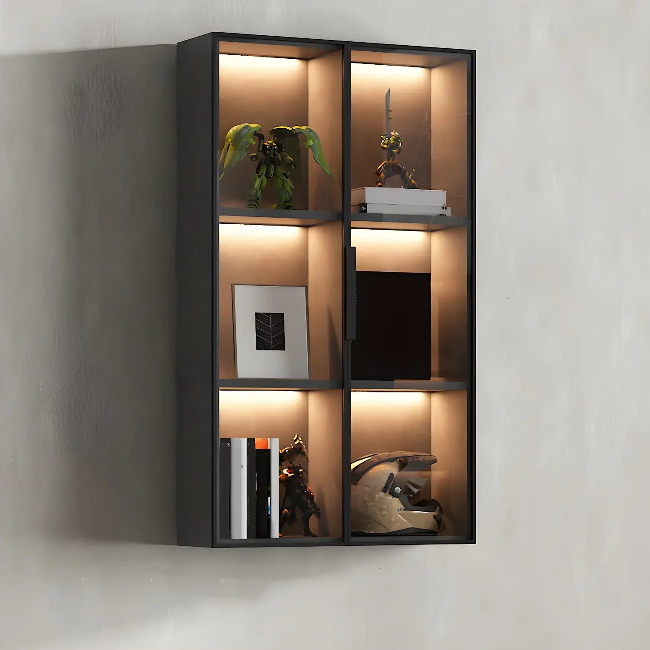 Black Multi-Shelf Wall-Mounted Wooden Display Cabinet
