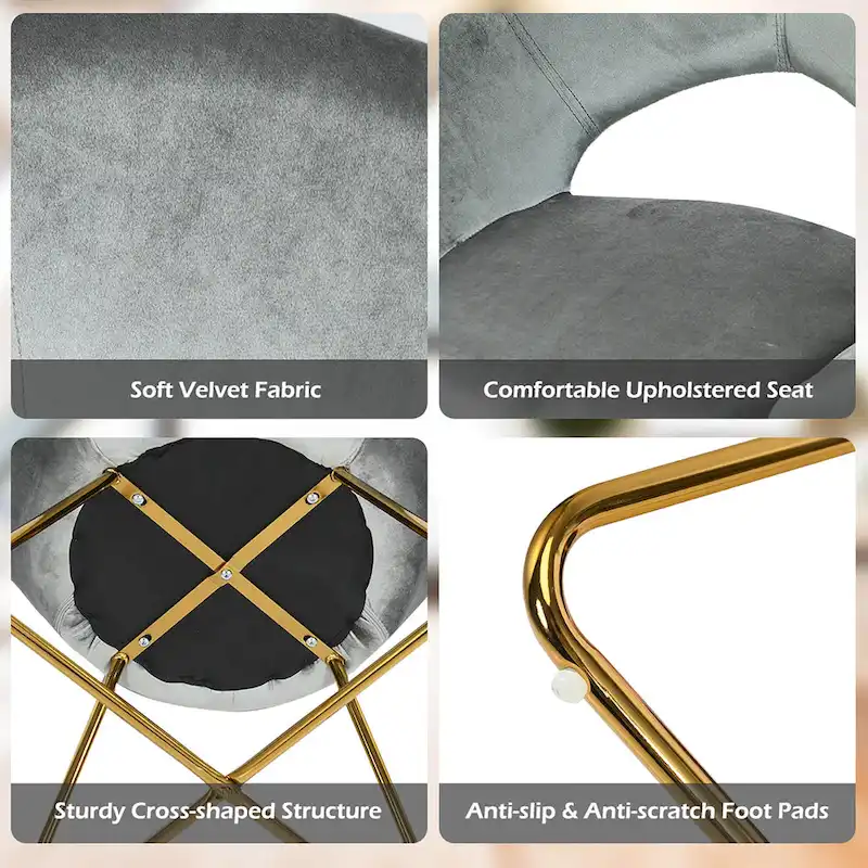 Costway Modern Velvet Accent Chair Upholstered Vanity Chair w/Golden - See Details