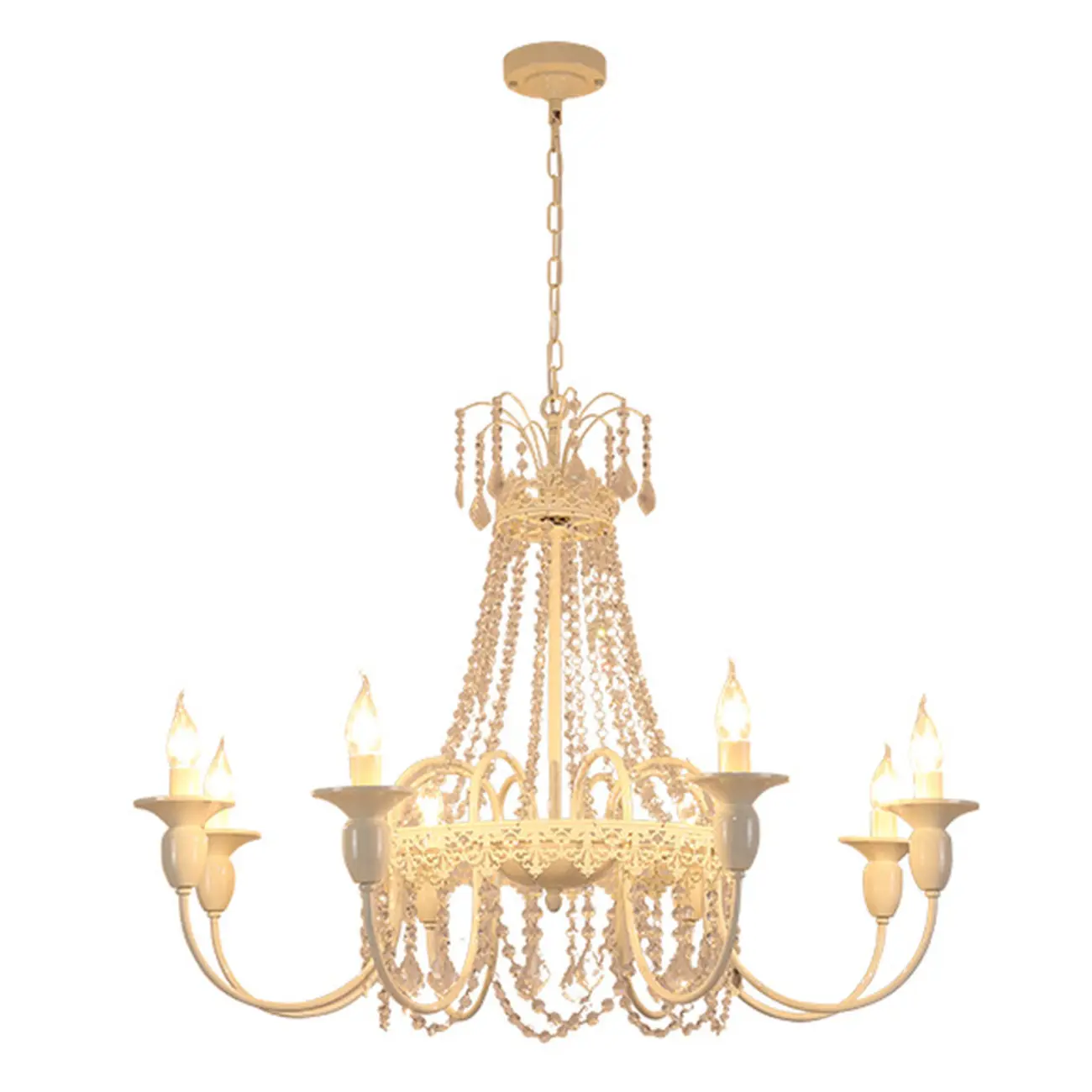 Crystal White Metal Crown Candelabra Chandelier