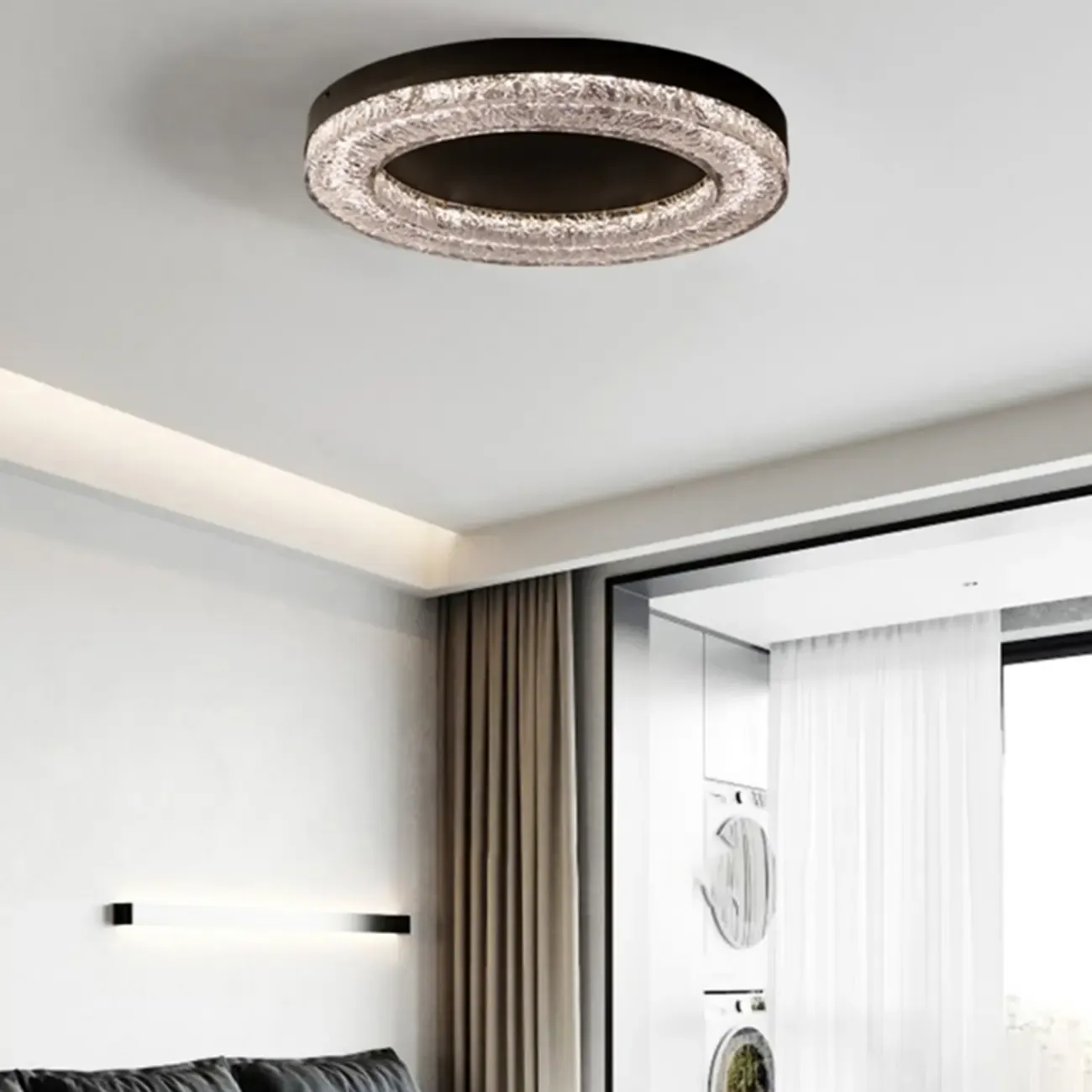 Circular Black Flush LED Ceiling Light for Residential Use