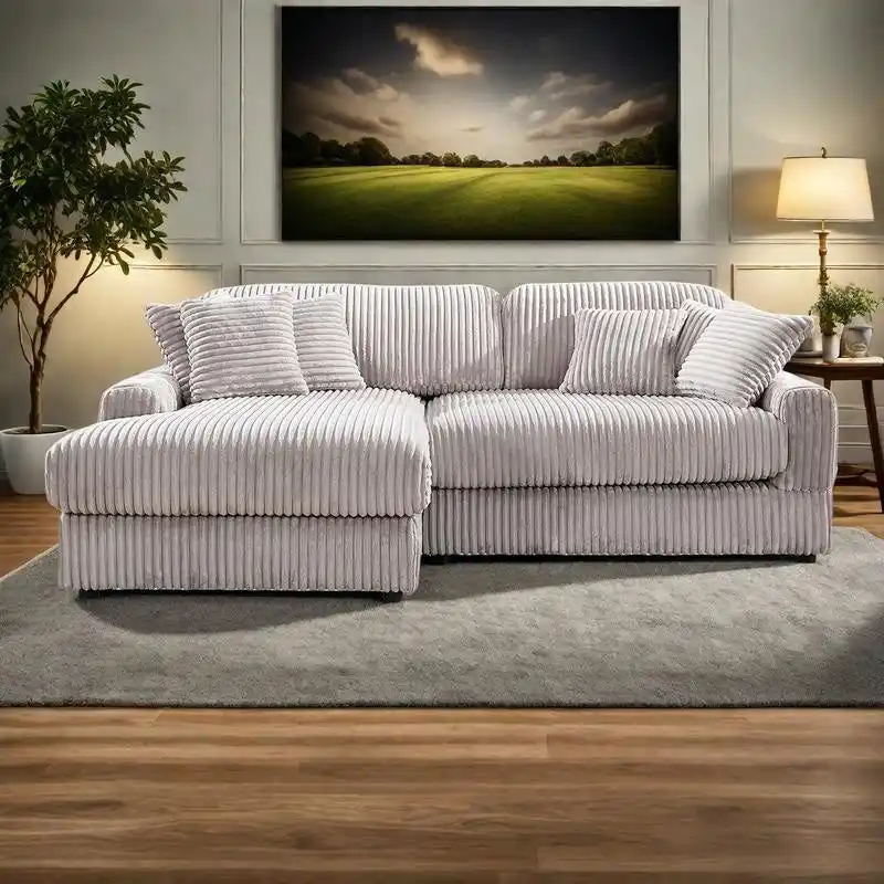 93.25 Corduroy Corner Sleeper Sofa with Deep Seat & 6 Pillows - Modern Convertible Sectional