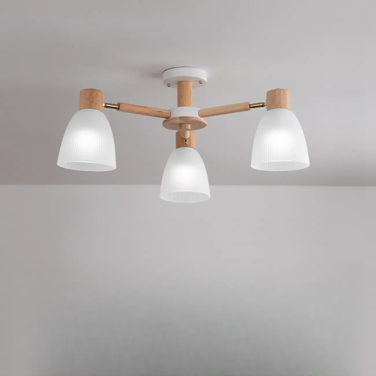 Natural White Cone Glass Wooden Semi Flush Mount Ceiling Light