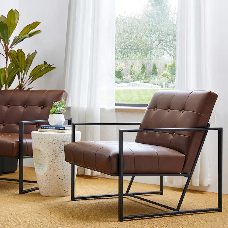 Glitzhome 29.50W Mid-Century PU Leather Tufted Accent Chair - 29.5W x 30.5H x 29.25D