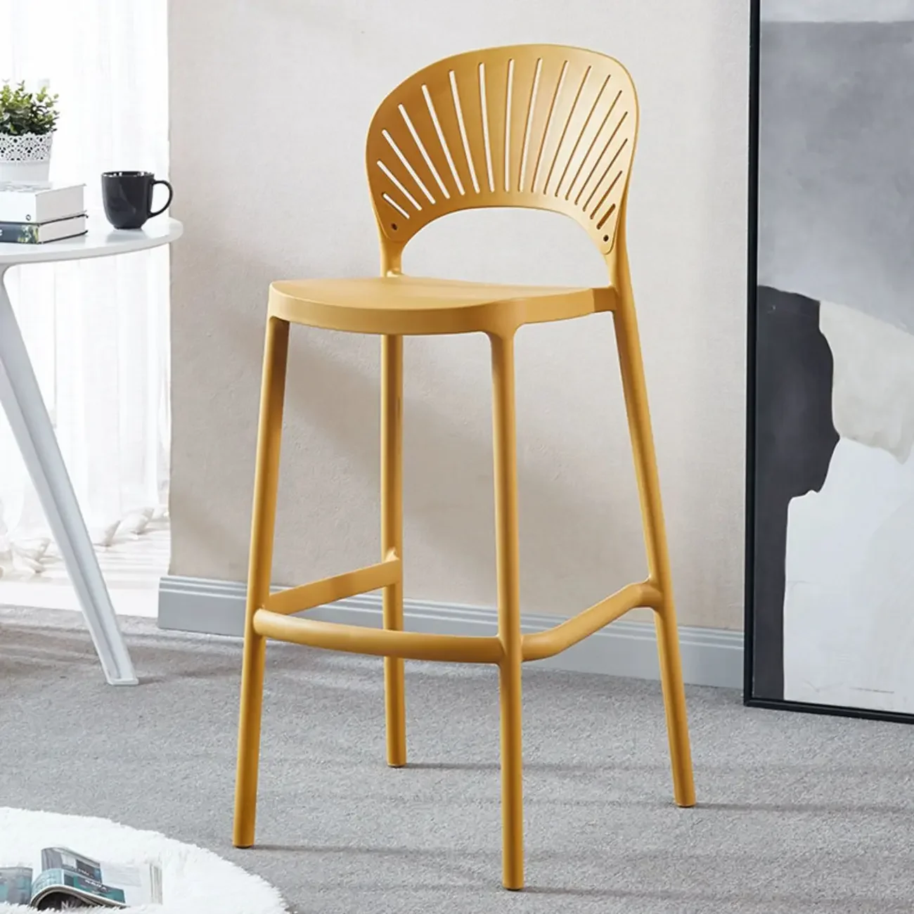 Modern Saddle Plastic Stackable Low Back Bar Height Stools