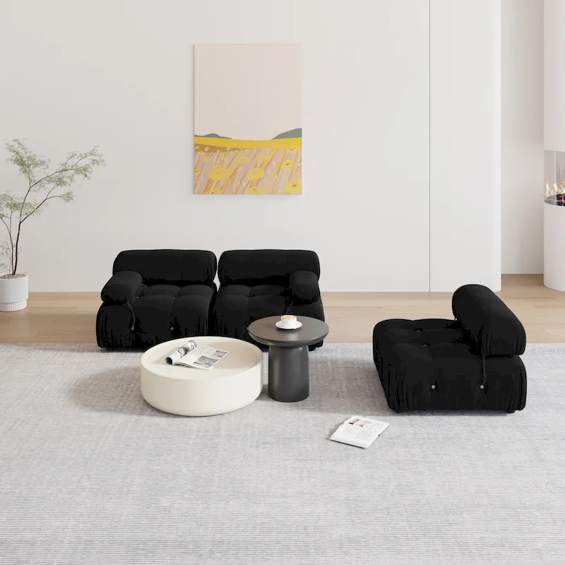 Black Velvet Upholstered Sectional Sofa