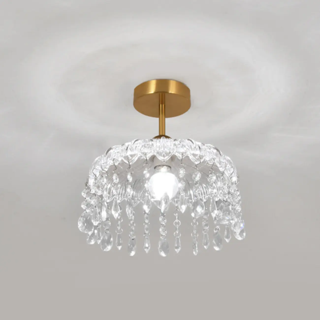 Mini 1 Light Gold Crystal Chandelier Semi Flush Ceiling Light