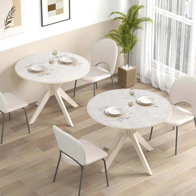 Costway Round Dining Table 36  Faux Marble Tabletop Rubber Wood Legs - See Details