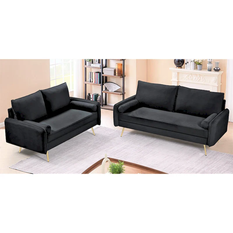 Mid-Century Modern Velvet 2-Piece Living Room Set