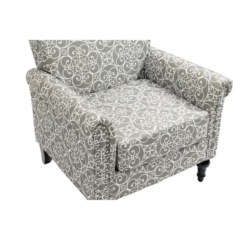 Mid-Century Modern Accent Chair, Linen Armchair w/Tufted Back/Wood Legs