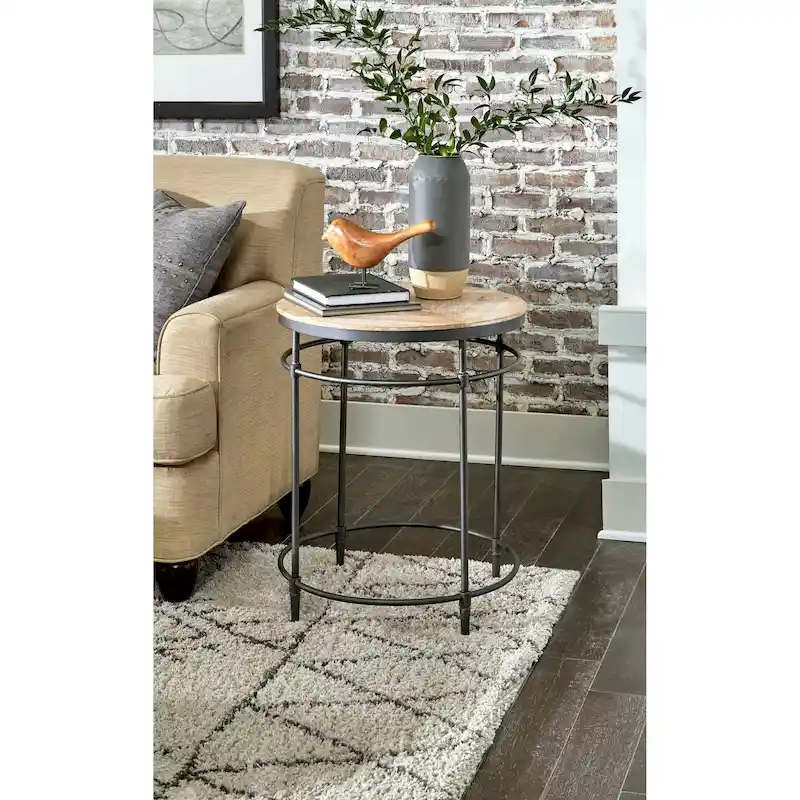 Fenway 22 Mango Solid Wood and Metal Round End Side Table - 22 inches long x 22 inches wide x 25 inches high