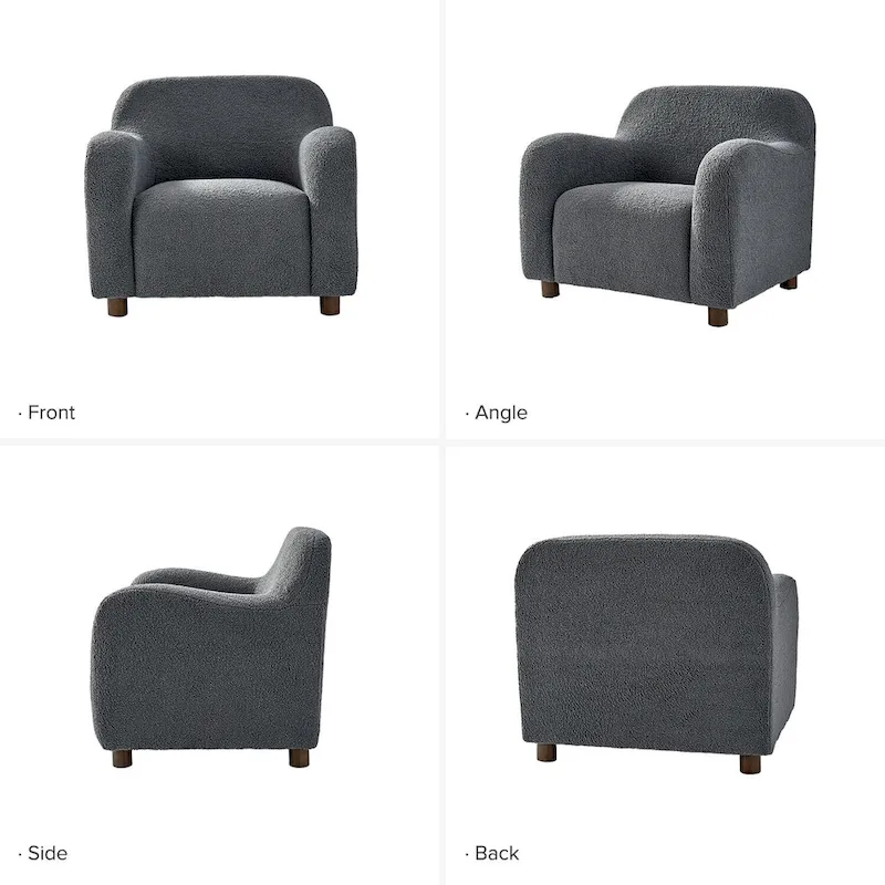Wayne 35 Wide Boucle Upholstered Teddy Accent Chair with Solid Wood Legs by HULALA HOME