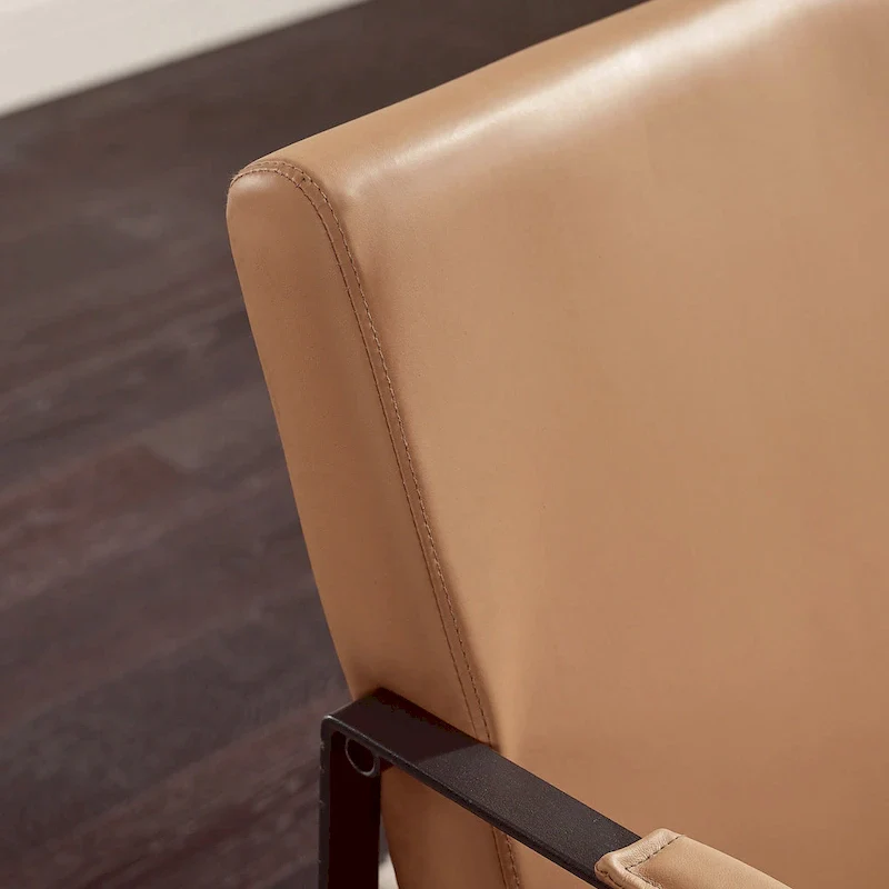 Mid-Century Leather Accent Chair, Brown/Khaki, Metal Frame, Seats 1